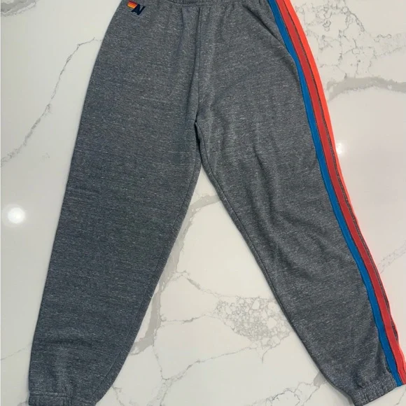 Aviator Nation Gray Track Pants with Rainbow Stripes - Picture 2 of 5